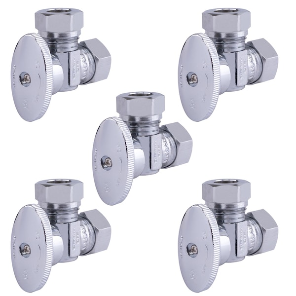 Hausen 1/2 in. Nominal Compression Inlet x 7/16 in. and 1/2 in. Slip-Joint Outlet 1/4-Turn Angle Valve, 5PK HA-SS114-5 - main